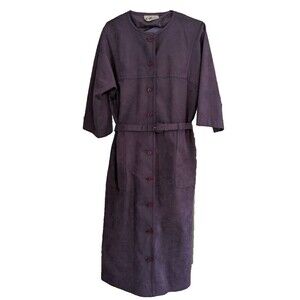 Vintage Willi of California Women's Purple Half Sleeve Button Up Belted Dress